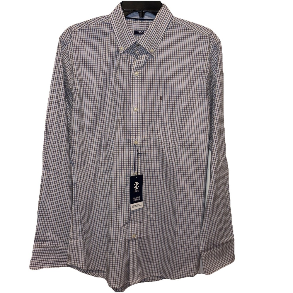 IZOD button Down Classic Shirt Blue And Purple Long Sleeve M NEW